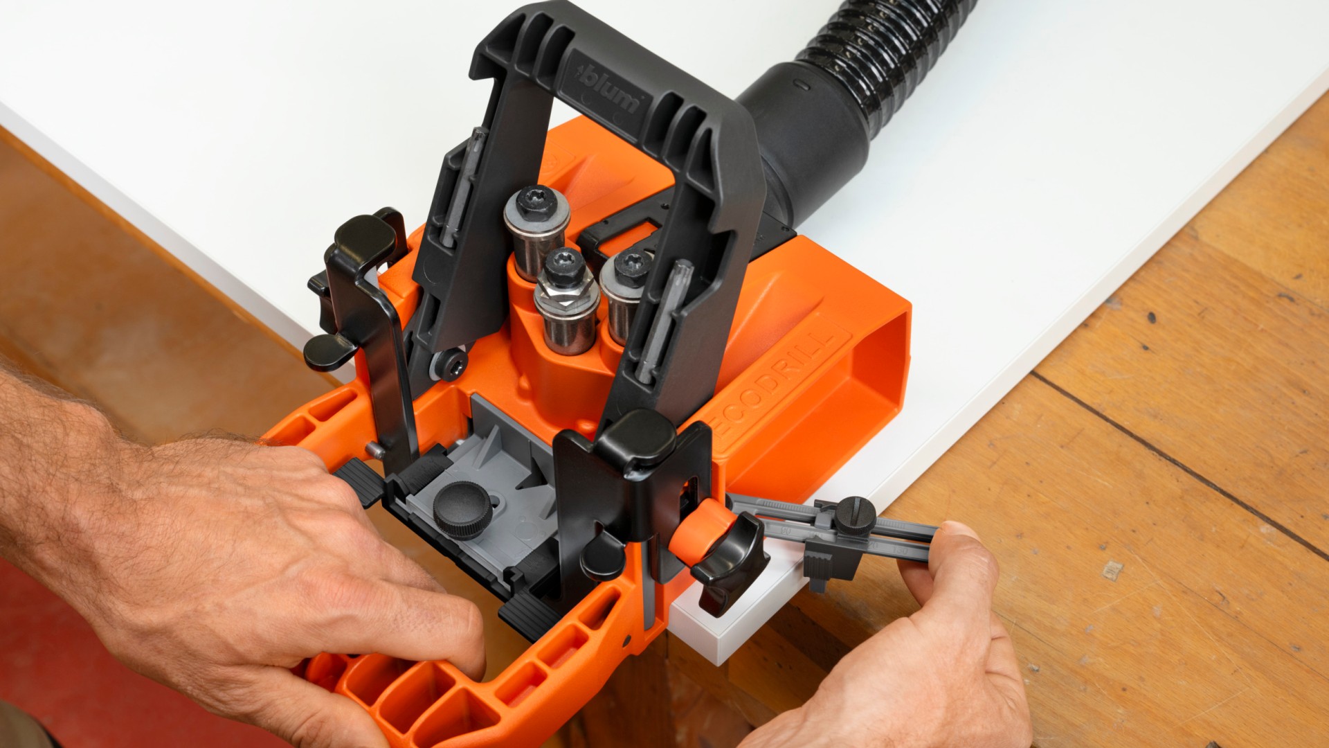 The new ECODRILL: practical assembly device for Blum hinges. | Blum