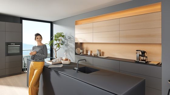 La porte relevable pliante AVENTOS HF de Blum est idéale pour les faces grandes et larges