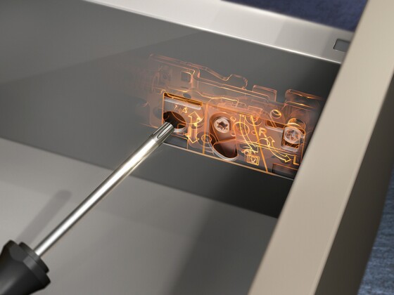 3-вимірне регулювання шухляди MERIVOBOX: за висотою, шириною та нахилом