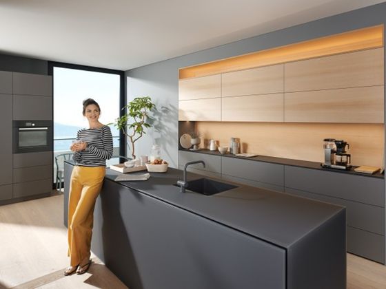 La porte relevable pliante AVENTOS HF de Blum est idéale pour les faces grandes et larges