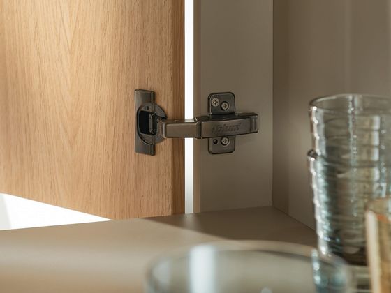 Charnière CLIP top BLUMOTION de Blum en Noir onyx pour portes dans le prolongement