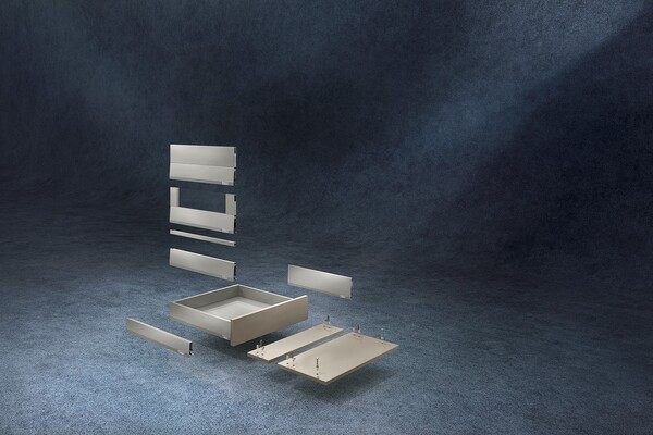 Платформа MERIVOBOX, напрямна з однаковими позиціями кріплення, складові шухляди MERIVOBOX 